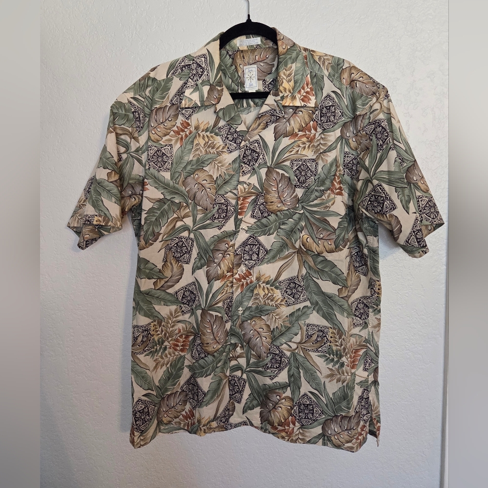 Burma Bibes Tropical Leaf Print Casual Button Down Shirt, Perfect For Summer